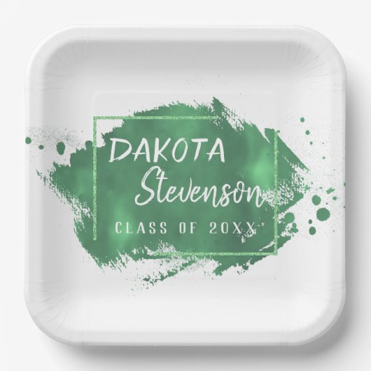 Assiettes En Carton Graduation verte | Paint Splatter Chic Grad Party (Recto)