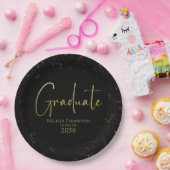 Assiettes En Carton Gradué Simple Grad Black Gold Calligraphie Script (Fête)