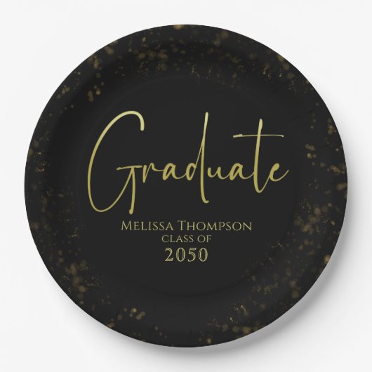 Assiettes En Carton Gradué Simple Grad Black Gold Calligraphie Script (Devant)
