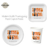 Assiettes En Carton Graffiti blanc moderne Thanksgiving automne automn