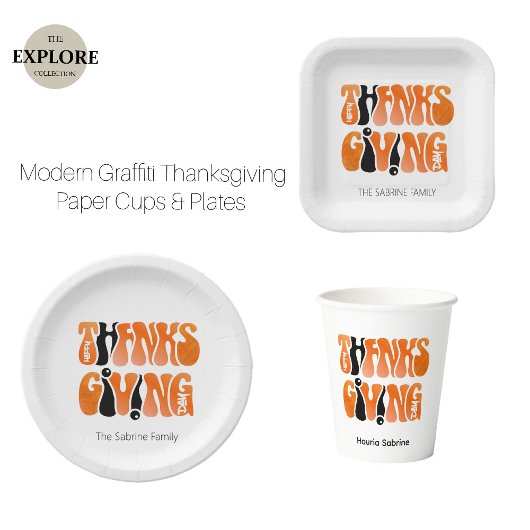 Assiettes En Carton Graffiti blanc moderne Thanksgiving automne automn