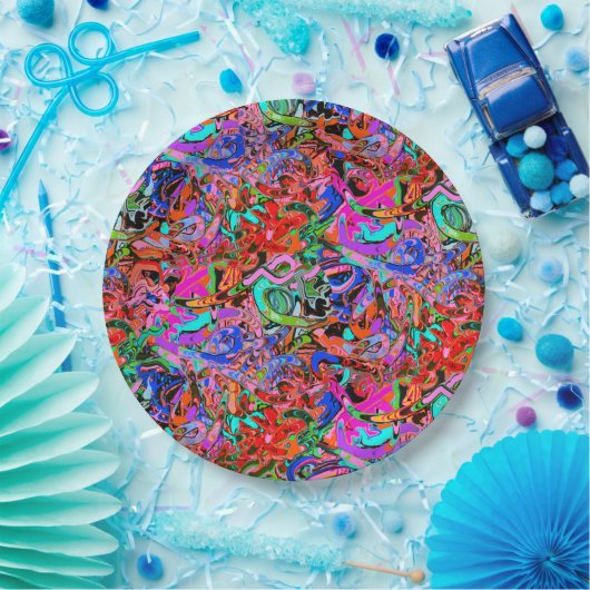 Assiettes En Carton Graffiti en bleu, vert et rouge (Fête)