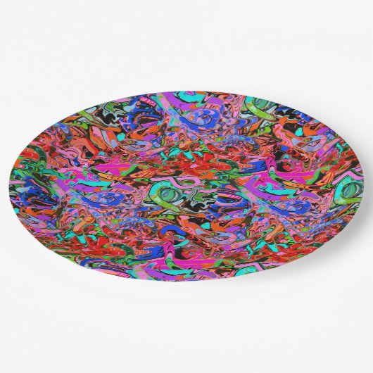 Assiettes En Carton Graffiti en bleu, vert et rouge (Angle)