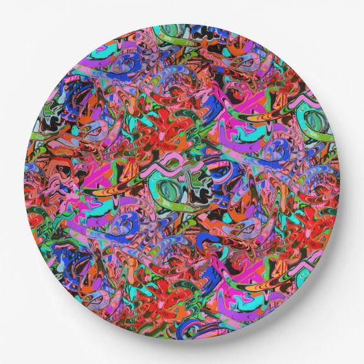 Assiettes En Carton Graffiti en bleu, vert et rouge (Devant)
