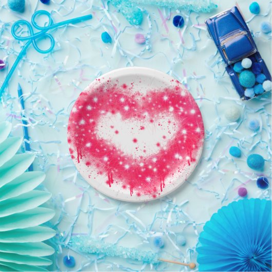 Assiettes En Carton Graffiti peinture rose brillant design coeur (Fête)