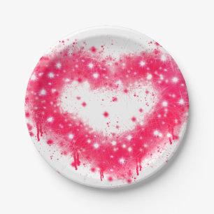 Assiettes En Carton Graffiti peinture rose brillant design coeur
