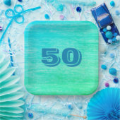 Assiettes En Carton Grain de bois bleu (Fête)