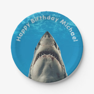 Assiettes En Carton Grand Blanc mâchoire de requin fête d'anniversaire