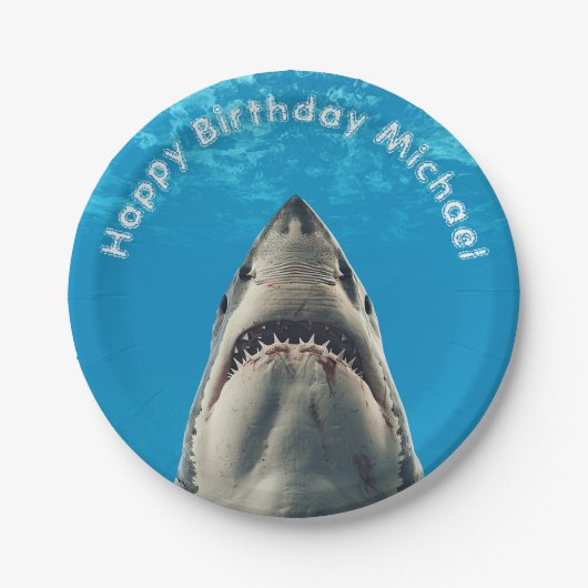Assiettes En Carton Grand Blanc mâchoire de requin fête d'anniversaire (Devant)