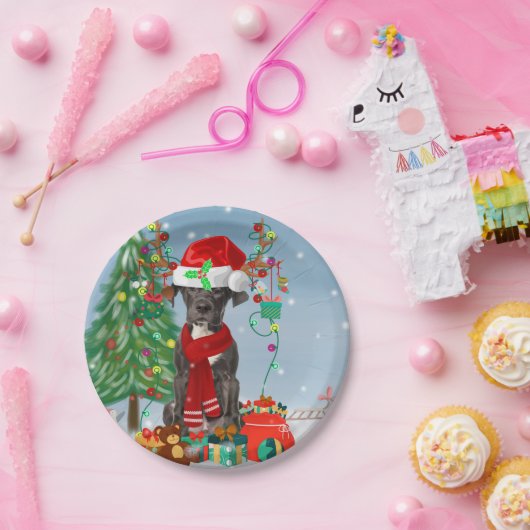 Assiettes En Carton Grand chien Danois avec cadeaux de Noël (Fête)