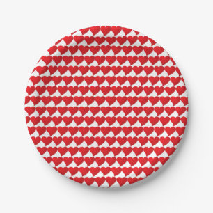 Assiettes En Carton Grand cœur rouge motif blanc fête de la Saint-Vale