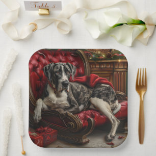 Assiettes En Carton Grand Danois de Noël Fêtard