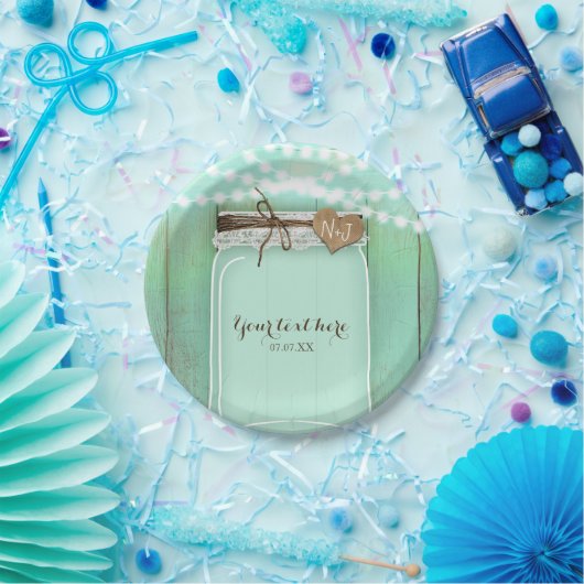 Assiettes En Carton Grand Mason Jar & Lumières Mint Rustique Mariage (Fête)