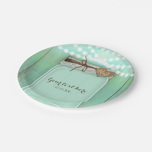 Assiettes En Carton Grand Mason Jar & Lumières Mint Rustique Mariage (Angle)
