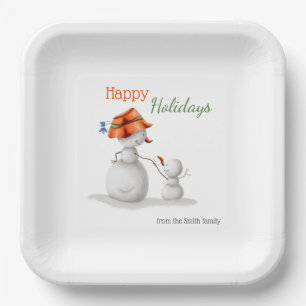 Assiettes En Carton Grand-mère Snowman Fête de Noël
