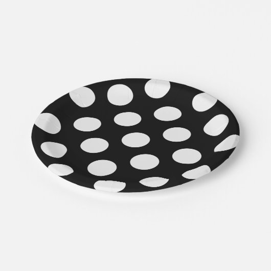 Assiettes En Carton Grand pois blanc sur le noir de Raven (Angle)