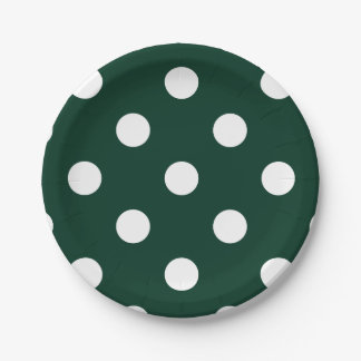 Assiettes En Carton Grand pois - blanc sur vert-foncé