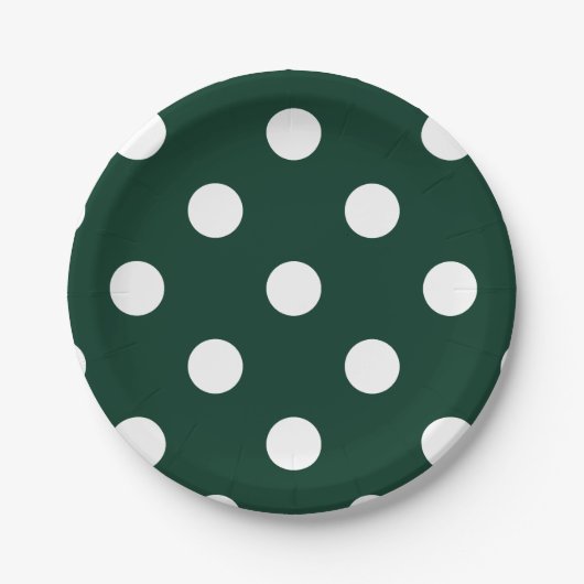 Assiettes En Carton Grand pois - blanc sur vert-foncé (Devant)