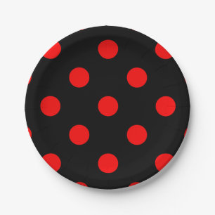 Assiettes En Carton Grand pois - rouge sur le noir