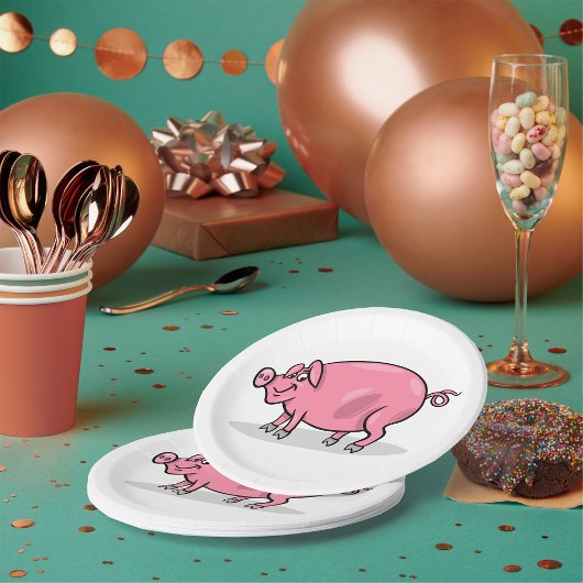 Assiettes En Carton Grand porc rose
