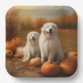 Assiettes En Carton Grand Pyrénées Chiot automne délice Citrouille (Recto)