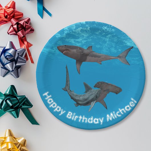 Assiettes En Carton Grand requin marteau blanc fête d'anniversaire