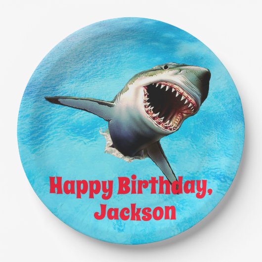 Assiettes En Carton Grand saut effrayant de requin blanc (Devant)