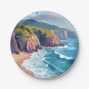 Assiettes En Carton Grand Sur, peinture à l'aquarelle de l'océan Calif