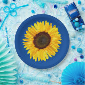 Assiettes En Carton Grand tournesol jaune sur Arrière - plan bleu (Fête)