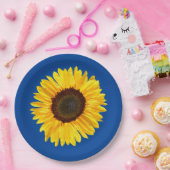 Assiettes En Carton Grand tournesol jaune sur Arrière - plan bleu (Fête)