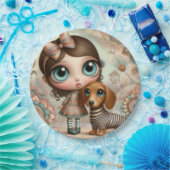 Assiettes En Carton Grande fille primitive avec chien (Fête)