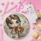 Assiettes En Carton Grande fille primitive avec chien (Fête)