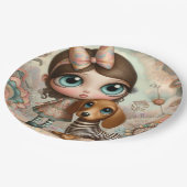 Assiettes En Carton Grande fille primitive avec chien (Angle)