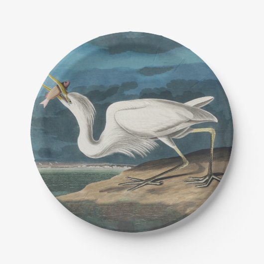 Assiettes En Carton Grande Peinture de la faune d'Audubon Heron blanc (Devant)