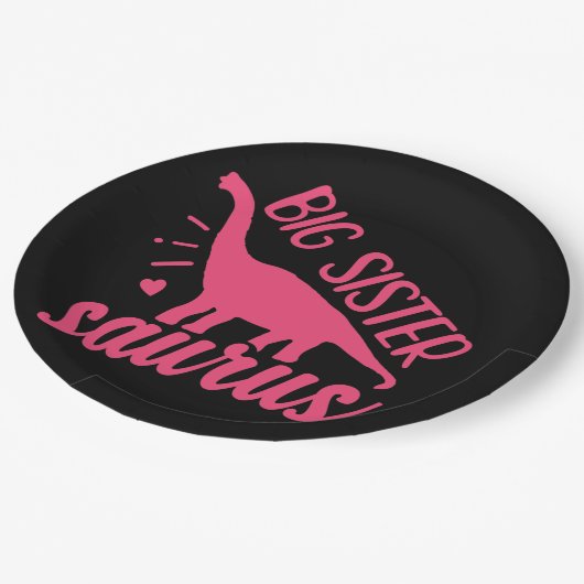 Assiettes En Carton Grande soeur Saurus en rose (Angle)