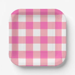Assiettes En Carton Grandes En vichy carreaux roses