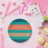 Assiettes En Carton Grandes modernes Turquoise Corail bleu Mariage (Fête)