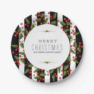Assiettes En Carton Grandes noires et blanches Serres de Noël