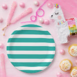 Assiettes En Carton Grandes turquoises et blanches<br><div class="desc">Plaques de réception en papier personnalisées avec un motif à rayures nautiques chic et préppy. Cliquez sur Customiser pour personnaliser le design avec vos propres textes et images pour créer un design unique et unique pour correspondre à n'importe quel décor de fête!</div>