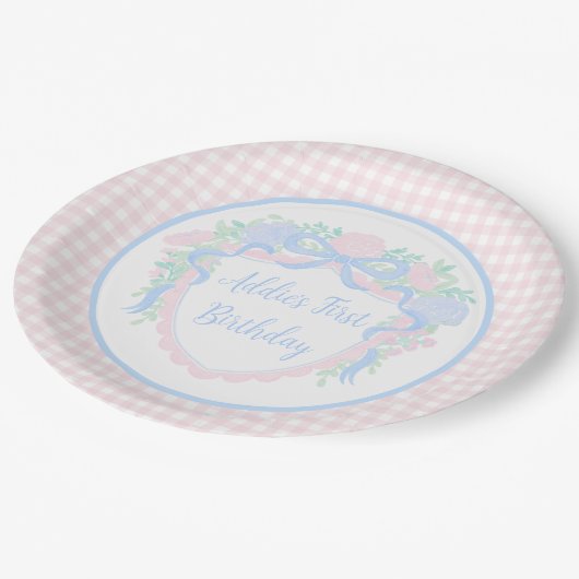 Assiettes En Carton Grandmillennial Floral En vichy Preppy Anniversair (Angle)
