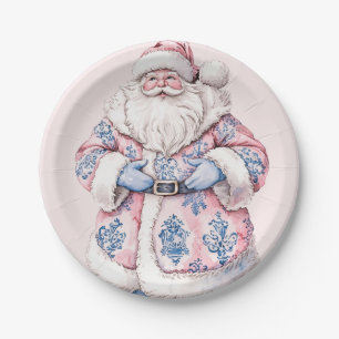 Assiettes En Carton Grandmillennial Pink & Blue Damask Père Noël