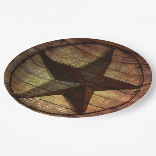 Assiettes En Carton grange rustique bois texas star mariage occidental (Angle)