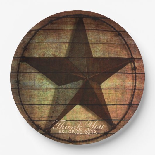 Assiettes En Carton grange rustique bois texas star mariage occidental (Devant)