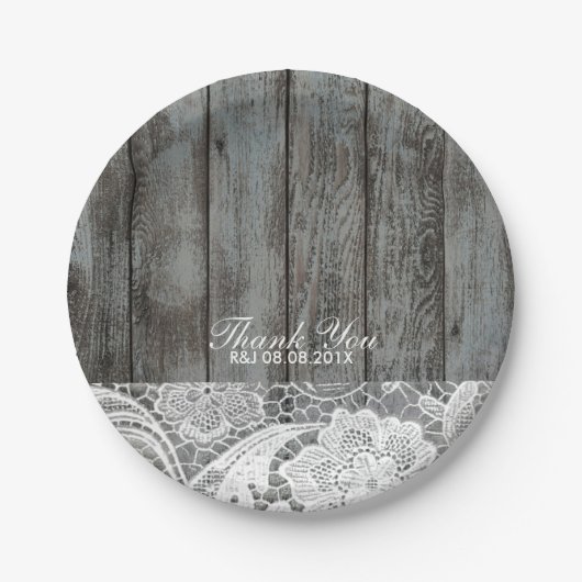 Assiettes En Carton grange rustique dentelle mariage campagnard occide (Devant)