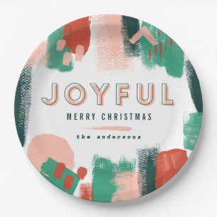 Assiettes En Carton Graphique abstrait moderne rouge, rose + vert joye
