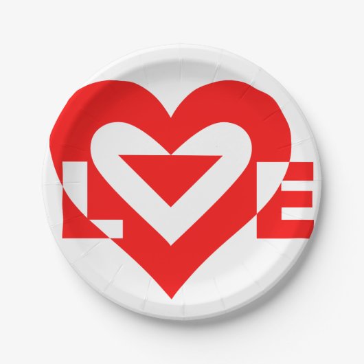Assiettes En Carton Graphique d'amour cool, Rouge (Devant)