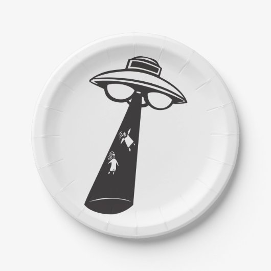 Assiettes En Carton Graphique d'enlèvement d'ovni rétro Alien Sci-Fi (Devant)