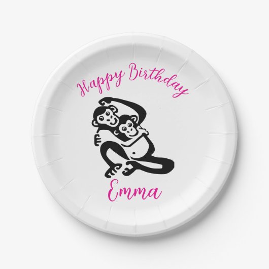 Assiettes En Carton Graphique mignon - BONOBO - Chimpanzé - Fête (Devant)