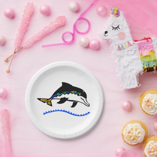 Assiettes En Carton Graphique mignon - DOLPHIN - Nature - Fête - (Fête)