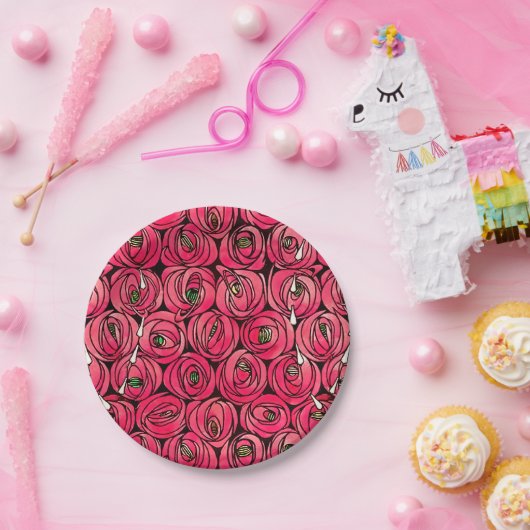 Assiettes En Carton Graphique rose Art Nouveau Rennie Macintosh (Fête)
